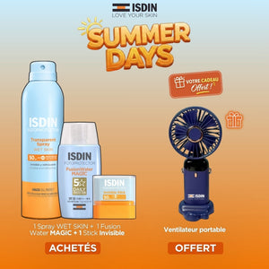 ISDIN Spray Wet Skin + Fusion Water Magic + Stick Invisible = Ventilateur Portable Offert