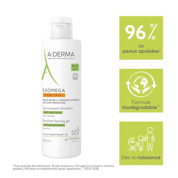 ADERMA EXOMEGA CONTROL GEL MOUSSANT EMOLLIENT ANTI GRATTAGE 500 ML