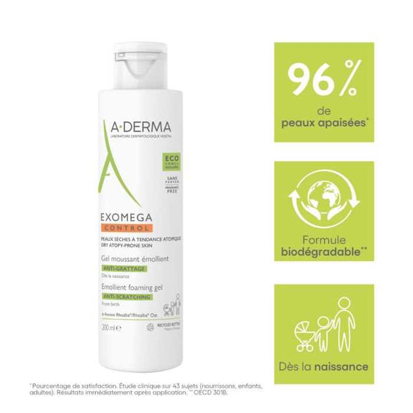 ADERMA EXOMEGA CONTROL GEL MOUSSANT EMOLLIENT VISAGE CORPS 200 ML