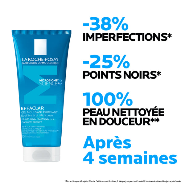 LA ROCHE POSAY EFFACLAR GEL MOUSSANT PURIFIANT EQUILIBRE LE PH DE LA PEAU 200 ML + 50%OFFERT