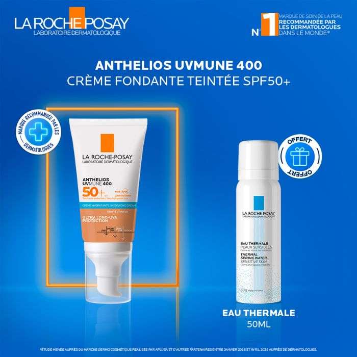 LA ROCHE POSAY OFFRE ANTHELIOS UVMUNE 400 SPF 50+ CREME HYDRATANTE TEINTEE 50ML + EAU THERMALE 50ML OFFERT