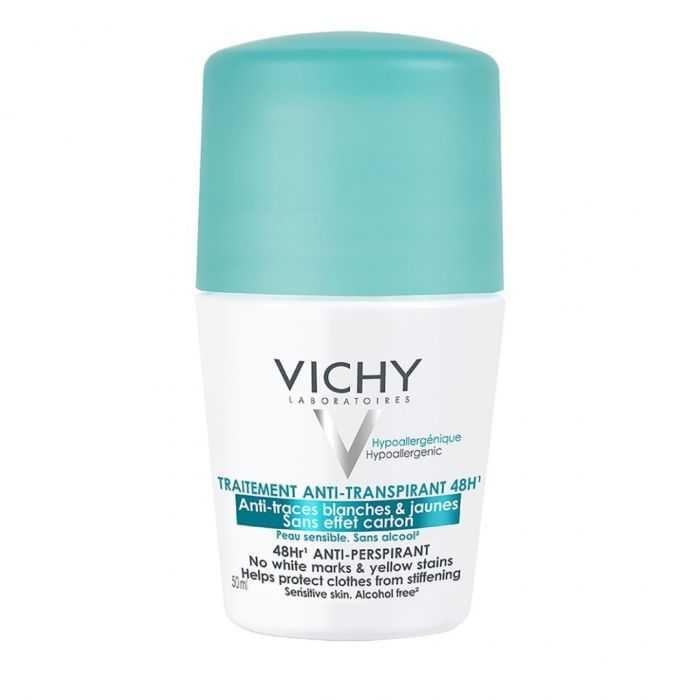 VICHY TRAITEMENT ANTI TRANSPIRANT ANTI TRACES BLANCHES ET JAUNES 48 H 50 ML