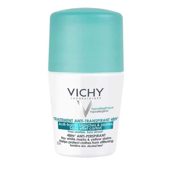 VICHY TRAITEMENT ANTI TRANSPIRANT ANTI TRACES BLANCHES ET JAUNES 48 H 50 ML